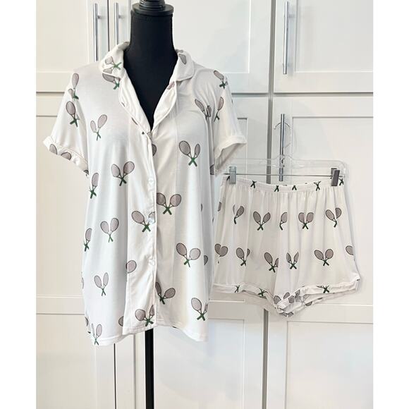 TOSS Designs PICKLEBALL 2pc Pajama Set Mark & Graham TENNIS PJ Shorts Top Sleep - Picture 2 of 9